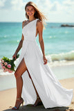 Black One Shoulder Ruched A Line Long Boho Bridesmaid Dress