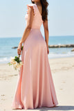 Blush A Line One Shouolder Long Bridesmaid Dress With Slit