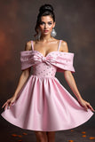 Sparkly Pink A Line Beaded Short Cocktail Dress