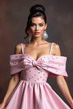 Sparkly Pink A Line Beaded Short Cocktail Dress