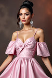 Sparkly Pink Cold Shoulder Beaded A Line Short Cocktail Dress