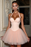 Blush A Line Corset Short Cocktail Dress With Bow