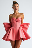 Watermelon Corset Ruffled Short Cocktail Dress with Bow