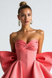 Watermelon Corset Ruffled Short Cocktail Dress with Bow