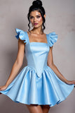 Sky Blue Corset A Line Short Cocktail Dress with Ruffles