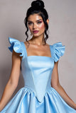 Sky Blue Corset A Line Short Cocktail Dress with Ruffles