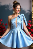 Sparkly A Line Corset Sky Blue Beaded Short Cocktail Dress
