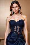 Navy Corset Sweetheart Bodycon Mini Cocktail Dress with Lace