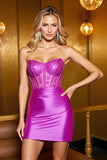 Sparkly Fuchsia Strapless Bodycon Corset Mini Cocktail Dress