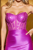 Sparkly Fuchsia Strapless Bodycon Corset Mini Cocktail Dress