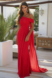 Black Chiffon One Shoulder Sheath Long Formal Dress with Side Cape