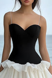 Black and White Chiffon A Line Short Cocktail Dress with Ruffles