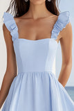 Sky Blue Chiffon A Line Short Cocktail Dress with Ruffles