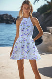 Simple White A Line Halter Chiffon Short Graduation Dress