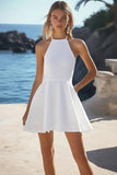 Simple White A Line Halter Chiffon Short Graduation Dress
