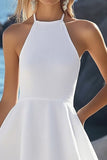 Simple White A Line Halter Chiffon Short Graduation Dress