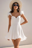 White Chiffon A Line Short Graduation Dress with Ruffles