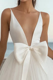 Cute White V Neck Tulle Short Graduation Dress with Bow