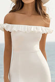 Strapless White Ruffled Midi Graduation Dress with Slit