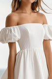A Line White Off The Shoulder Short Graduation Dress with Puff Sleeves