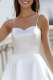 White A Line Satin Spaghetti Straps Short Graduation Dress