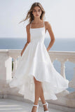 A Line Spaghetti Straps White Chiffon High-Low Formal Dress