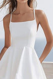 A Line Spaghetti Straps White Chiffon High-Low Formal Dress