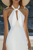A Line Halter White Cut Out Midi Graduation Dress