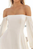 White A Line Off The Shoulder Long Sleeves Short Graduation Dress