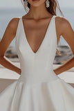 White A Line V Neck Sleeveless Short Graduation Dress