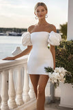 White Bodycon Off The Shoulder Puff Sleeves Short Graduation Dress