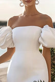 White Bodycon Off The Shoulder Puff Sleeves Short Graduation Dress