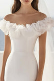 White Bodycon Ruffled Off The Shoulder Short Graduation Dress