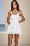 White A Line Lace Short Graduation Dress with Bow