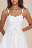 White A Line Lace Short Graduation Dress with Bow