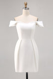White Bodycon Off The Shoulder Satin Graduation Dress