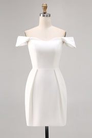 White Off The Shoulder Bodycon Satin Short Graduation Dress