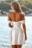 White Bodycon Off The Shoulder Satin Graduation Dress