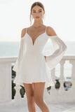 White A Line Cold Shoulder Short Graduation Dress with Long Sleeves