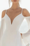 White A Line Cold Shoulder Short Graduation Dress with Long Sleeves
