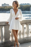 White Chiffon A Line Long Sleeves Short Graduation Dress
