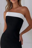Black White Mermaid Ruffled Strapless Asymmetrical Formal Dress