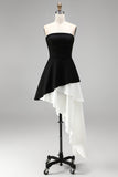 Black White Tiered Strapless Short Cocktail Dress with Ruffles
