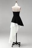 Black White Tiered Strapless Short Cocktail Dress with Ruffles