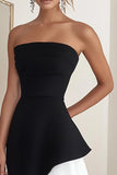 Black White Tiered Strapless Short Cocktail Dress with Ruffles
