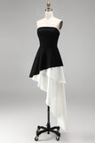 Black White Tiered Strapless Short Cocktail Dress with Ruffles