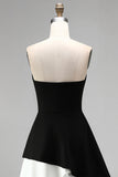 Black White Tiered Strapless Short Cocktail Dress with Ruffles