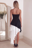 Black White Tiered Strapless Short Cocktail Dress with Ruffles