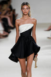 Simple Black and White Strapless A Line Short Cocktail Dress