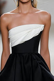 Simple Black and White Strapless A Line Short Cocktail Dress